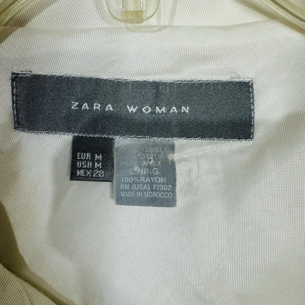 Zara Jacket Bell Sleeve Cream Beige‎ M Woman Cotton Double Breast Buttons Lined